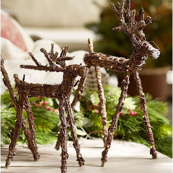 Pottery Barn Other - Pottery Barn Rustic Holiday Light Up Lit LED Natural Twiggy Deer - Set of 2 🦌